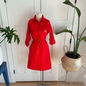 Fun, Vintage Ideas Red Button-Up Work Dress